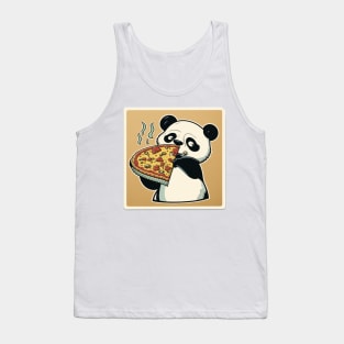 Cute Lovely Panda Cartoon Eats Pizza Funny Tank Top